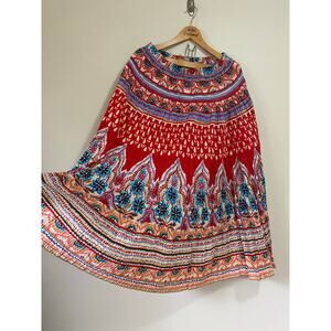 Vintage Large Skirt Maxi 70s Hippy Boho Gypsy Crinkle Broomstick Colorful Phool